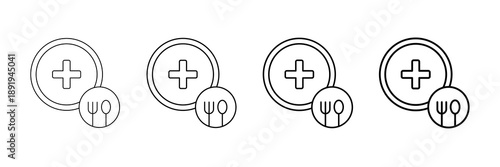 Healthy Nutrition Icons Vector Set In Different Stroke Line Style