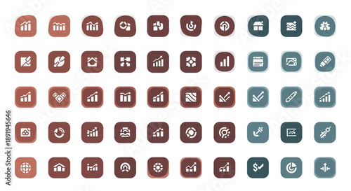 Vector business and data analytics icons set for digital interfaces and financial graphics