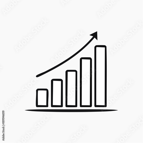 Free Download Simple line art icon depicting a bar chart with an upward trend arrow, symbolizing business growth, financial progress, and data analysis. - GFXLoad