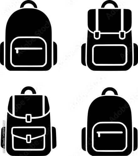 Four Backpack Icon Set for Travel School and University Gear