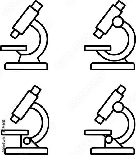 Simple Microscope Line Icons Set for Science Education and Research