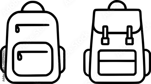 Icon Set of Simple Outline Backpacks or School Bags