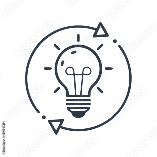 Lightbulb icon with circular refresh arrows representing idea generation, innovation, and continuous improvement process.