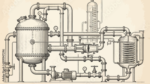 Complex Pipe System Illustration in Mechanical Environment