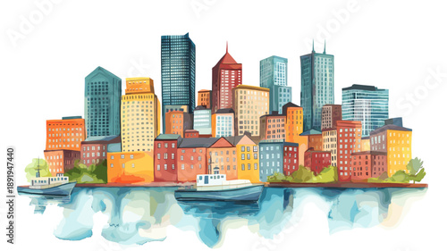 Boston. Boston hand drawn watercolor illustration