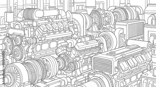 Engine Machinery Overview in a Workshop Environment