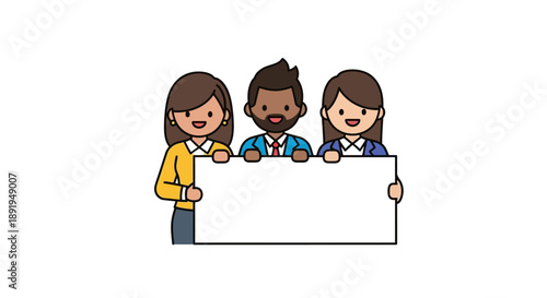 Diverse team presenting blank sign with smiles