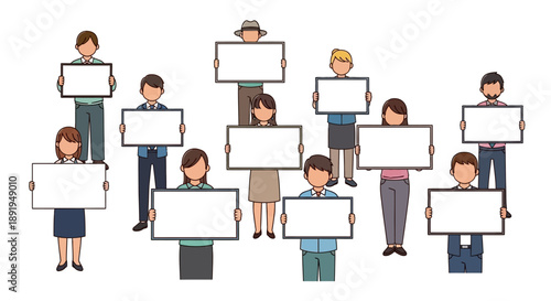Diverse group of people holding blank signs for marketing and advertising