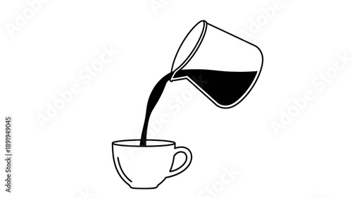 Pouring Coffee into a Cup Line Art Illustration.