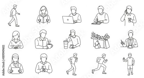 Collection of Hand Drawn People Engaged in Various Activities.