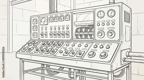 Industrial Control Panel Action, Machinery, Factory, Illustration, Technical Viewpoint