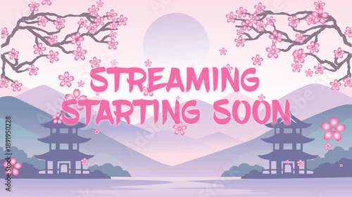 Streaming Starting Soon Screen with Sakura Japanese Scenery