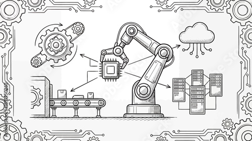 Robotic Arm Action in Industry Automation Graphic Design Technology