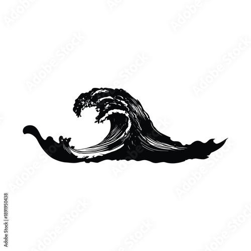 Black and white stylized ocean wave illustration