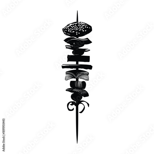 Black silhouette of shish kebab skewer with food