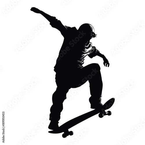 Skateboarder performing trick silhouette