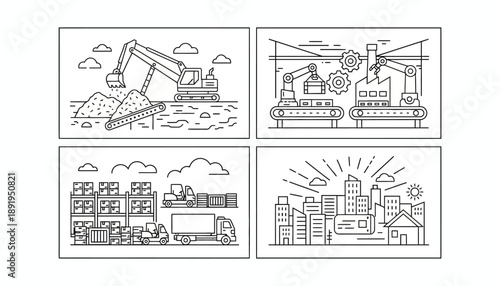 Construction Action, Industry Development, Cityscape, Illustration, Urban View