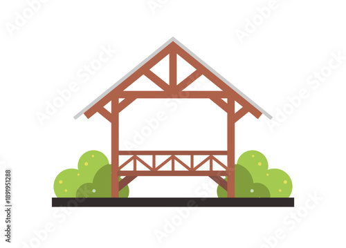 Wooden gazebo building. Simple flat illustration.