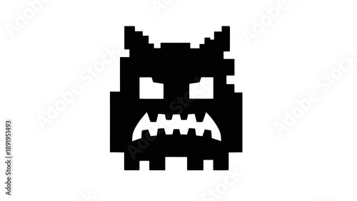 Pixelated monster face with sharp teeth