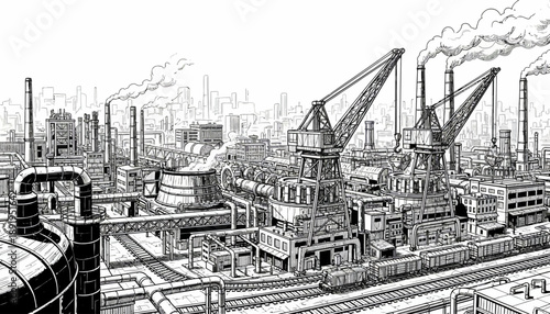 Large Factory Complex, Urban Environment, Illustration
