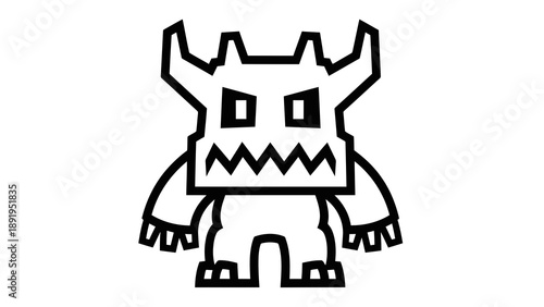Cartoon monster with sharp teeth and horns