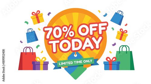 70% Off Today on Gifts and Shopping Bags in Colorful Celebration Environment