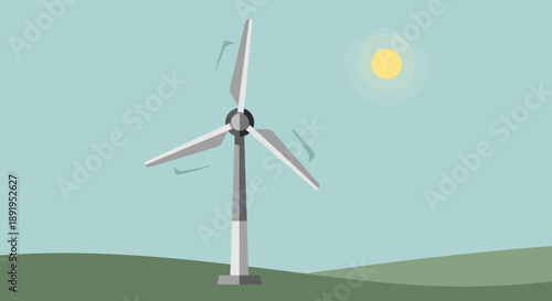 Wind Turbine Generating Clean Renewable Energy in a Green Rural Landscape with Sun and Clouds