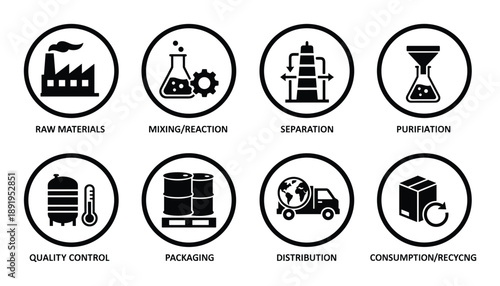 Industrial production process vector diagram illustration isolated on transparent background steps