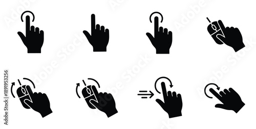Mouse and hand cursor icons set vector for device control interactive touching and pointing