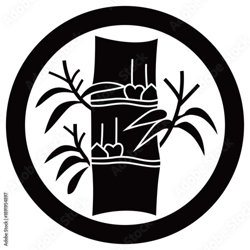 家紋です。丸に切り竹笹といいます。