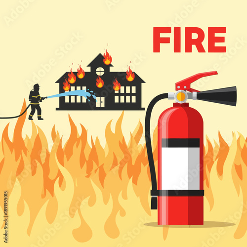 Red Fire Extinguisher Standing Upright.