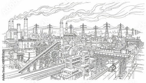 Power Plant Operations in a Cityscape Illustration