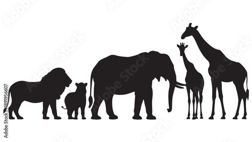 Black Silhouettes of African Safari Animals Standing   Vector illustration