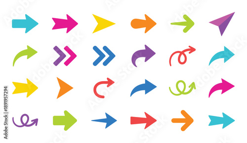 Collection of colorful arrows in different shapes pointers set for business purpose signs