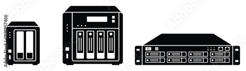 Computer hard drives and nas storage vector icons on transparent background for technology design