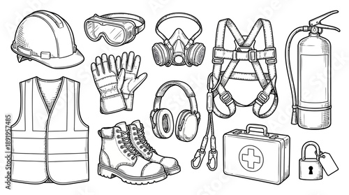 Safety Equipment, Construction Gear, Workplace, Illustration, Industrial Environment