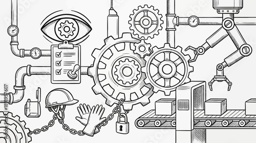 Gears and Machinery in Operation, Factory Environment