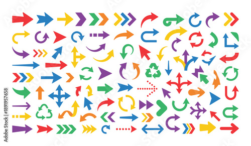 Different multicolored arrows collection design elements set indicating ways directions signpost