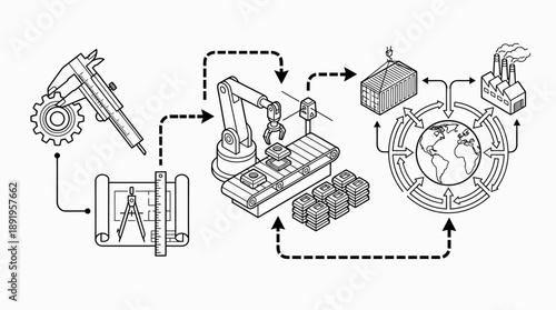 Manufacturing Automation Process Flow Diagram, Industry, Graphic Design, Modern