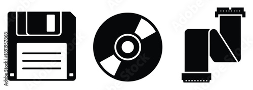 Floppy disk and cd media vector icons isolated on transparent background for design