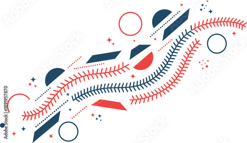 Abstract baseball stitch wave background vector with dynamic shapes, decorative elements and modern sport design