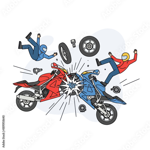 Motorcycle Collision with Riders in Mid Air.