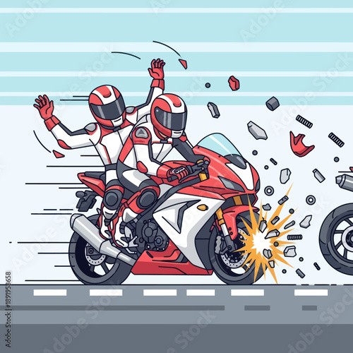Motorcycle Riders in Racing Gear Crashing.