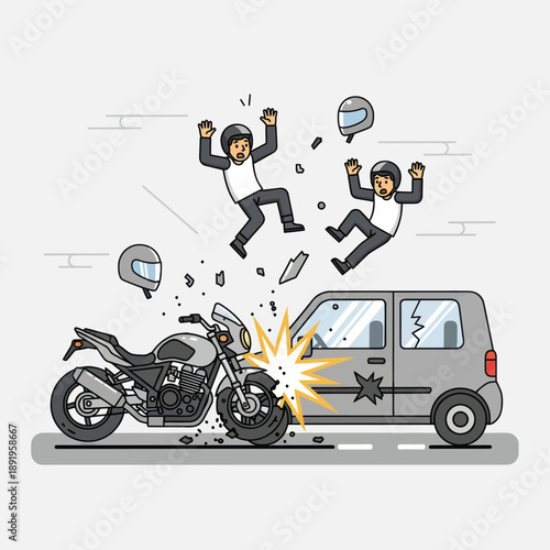 Motorcycle Crashes into Car Accident Scene.