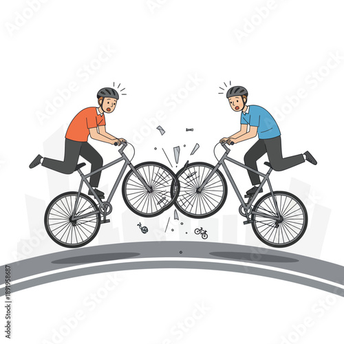 Two Cyclists Colliding on Roadway.
