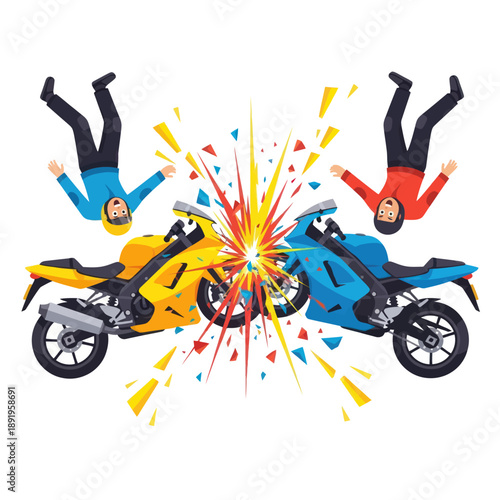 Motorcycles Colliding with Riders Falling Off.