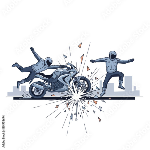 Motorcycle Crash with Rider and Pedestrian.