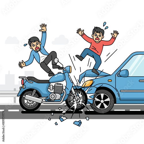 Motorcycle Crash with Car and Riders.