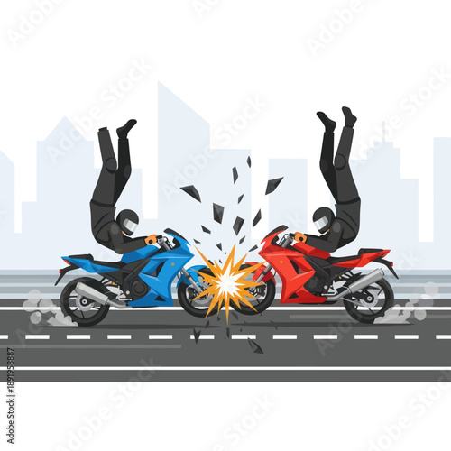 Motorcycle Crash with Riders in Mid Air.
