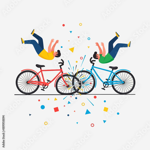 Cyclists Colliding Bicycles Crash Accident Scene.